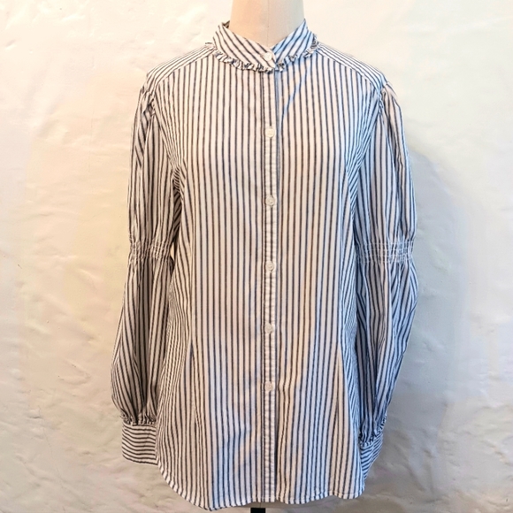 Cotton  striped blouse with juliet sleeves. Large. Max Studio - Picture 1 of 8
